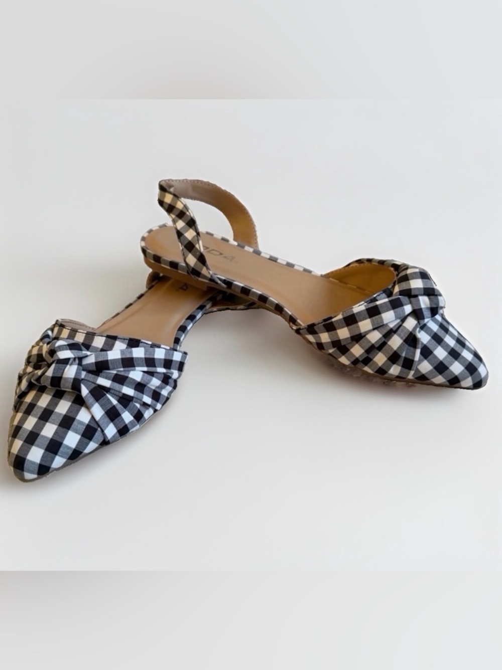 Black White Gingham Pointed Toe Slingback Flat Shoes Checkered Cottagecore 7M